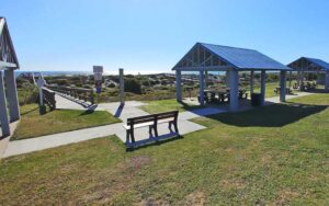 park with boardwalk to beach and pavilions at peters point beachfront park amelia island