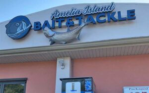 shop exterior with sign and mounted fish at amelia island bait tackle fernandina beach