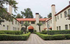 spanish colonial style hotel with courtyard at the lodge at wakulla springs tallahassee