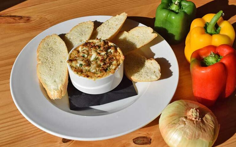 spinach seafood dip with bread at down under restaurant fernandina beach amelia island