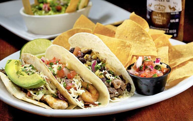 tacos and chips with beer at salt life food shack fernandina beach