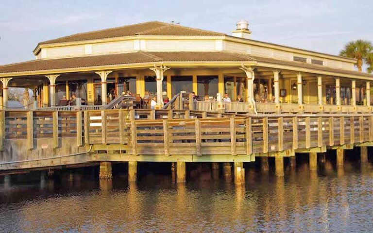 view from marina of restaurant over water at bretts waterway cafe fernandina beach amelia island