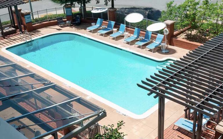 view looking down on pool area at aloft downtown tallahassee