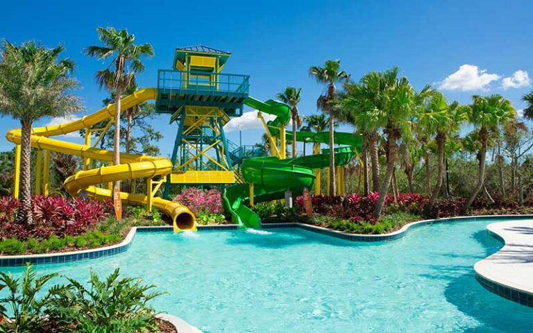 water park slide tower and pool at the grove resort water park orlando kissimmee