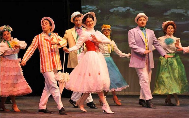 actors in step dancing on stage at pensacola little theatre