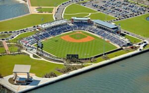 aerial view of bayside baseball field at blue wahoos stadium pensacola