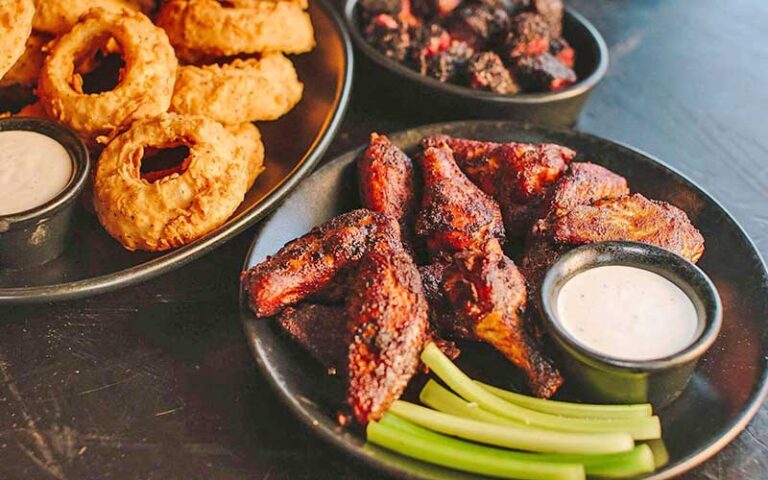 barbecue wings and onion rings at brick city southern kitchen ocala