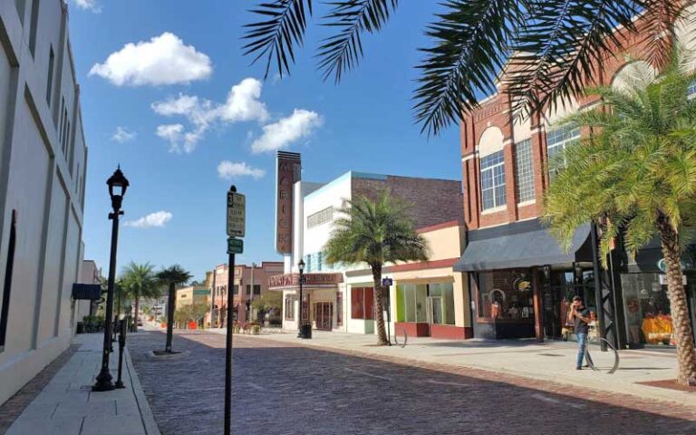 cobblestone street with theater at historic downtown ocala