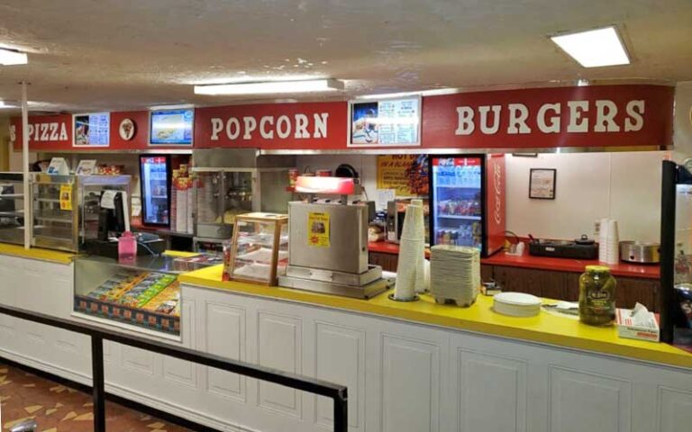 concession counter with popcorn and burgers at ocala drive in