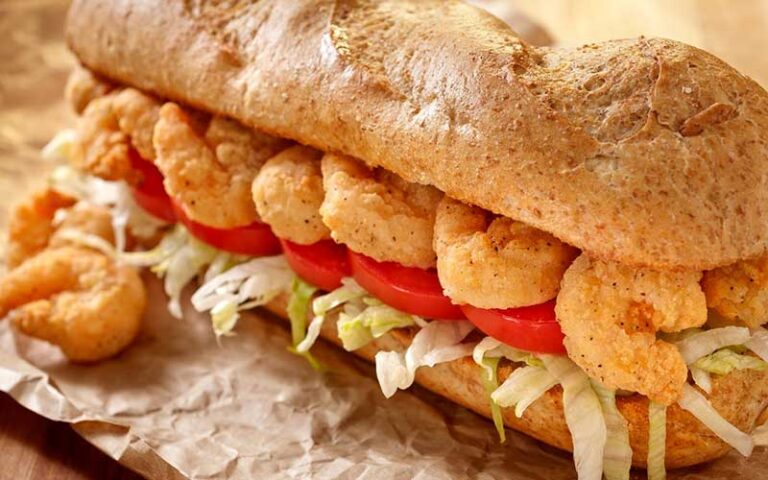 fried shrimp po boy sandwich at storming crab ocala