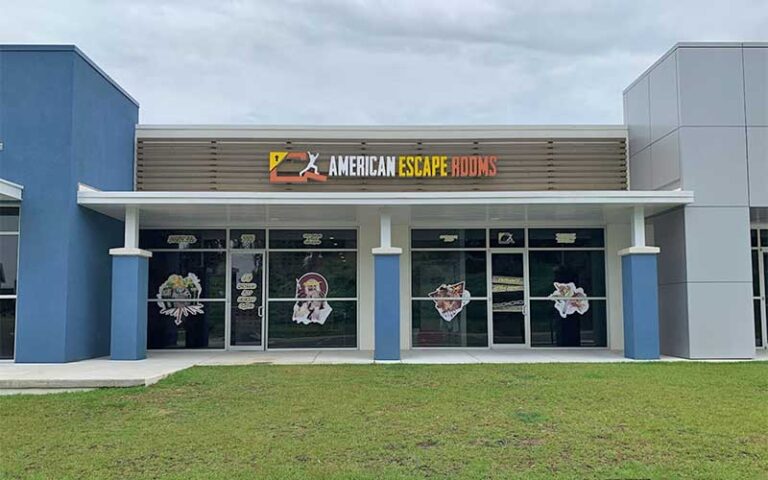 front exterior of location with signs at american escape rooms tallahassee