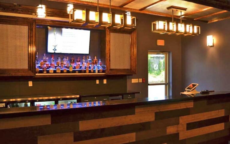 full liquor bar concession area in lobby at theatre tallahassee