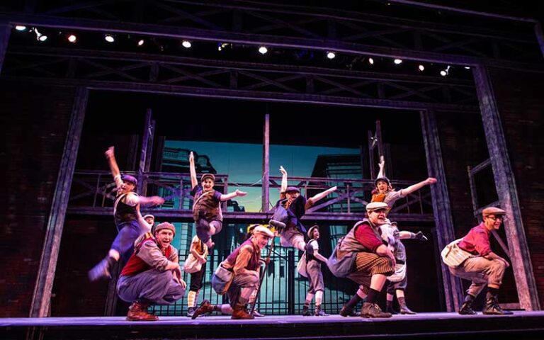 newsies performers on stage at ocala civic theatre