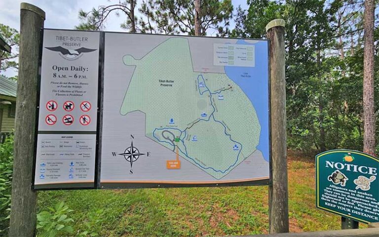 park signs with map and warnings at tibet butler nature preserve orlando