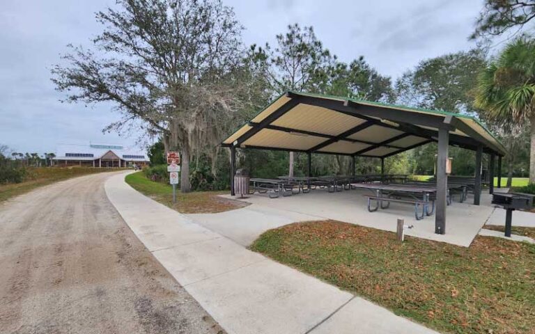 picnic pavilion with road and visitor center under construction at orlando wetlands christmas