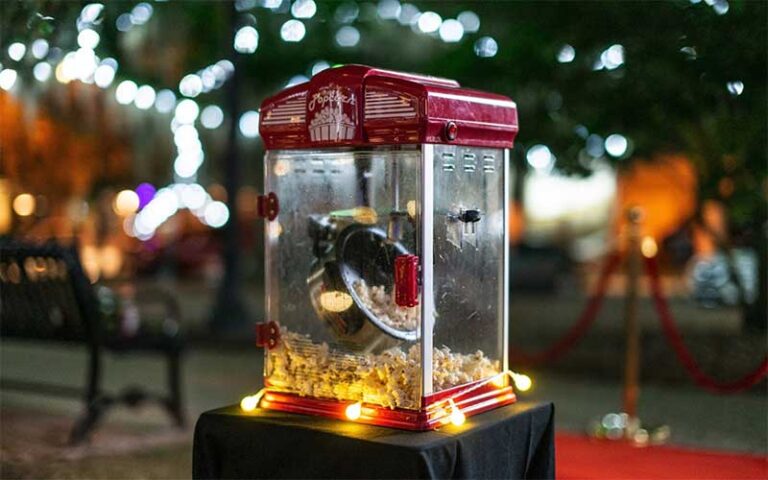 retro popcorn machine in outdoor patio setting at tallahassee date night