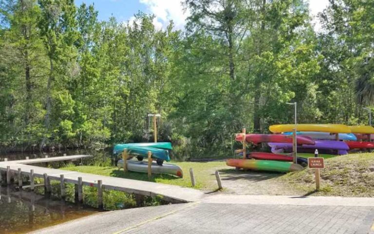 riverside dock boat launch with colorful kayaks at lake griffin state park fruitland ocala