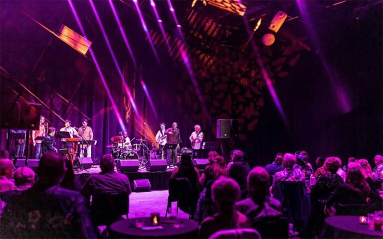 theater interior with purple lighting and band on stage at reilly arts center ocala