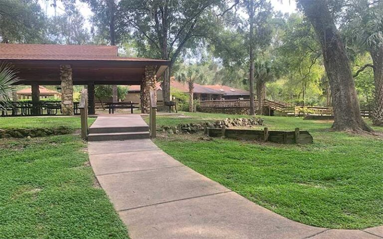 walkways and picnic pavilions under trees at kelly park rock springs apopka orlando