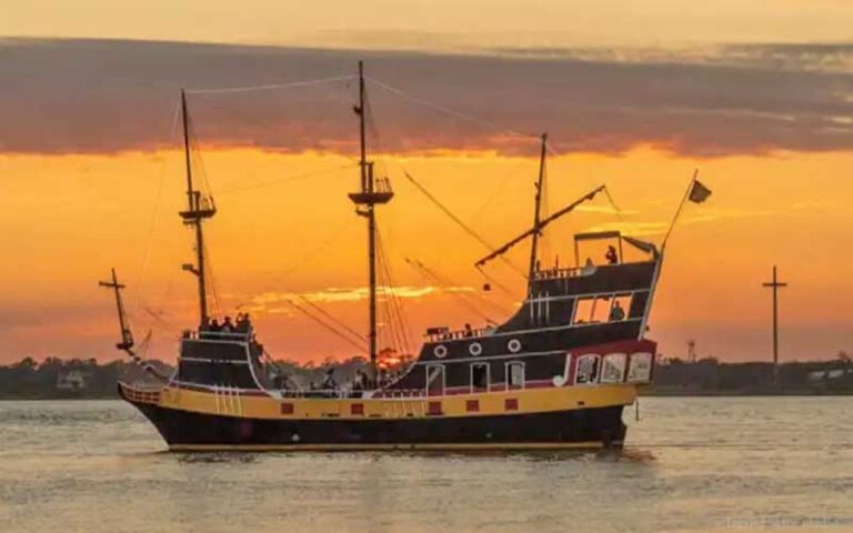 galleon ship on bay with sunset at black raven pirate ship st augustine