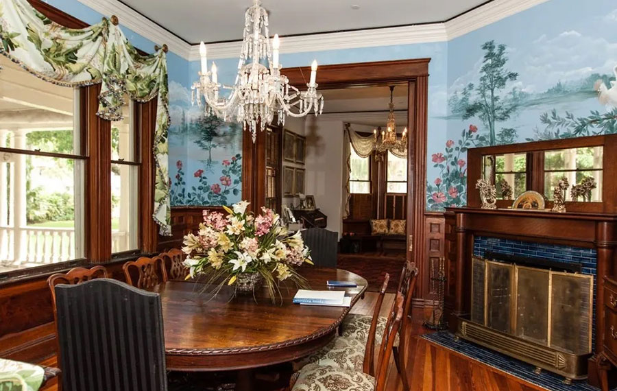 interior parlor room of historic home with period decor and chandelier burroughs home gardens fort myers