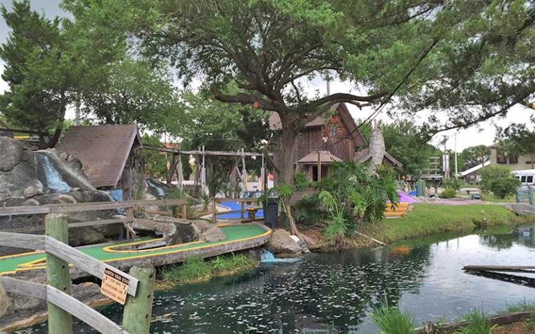 putting areas with water feature and bridge at anastasia miniature golf st augustine