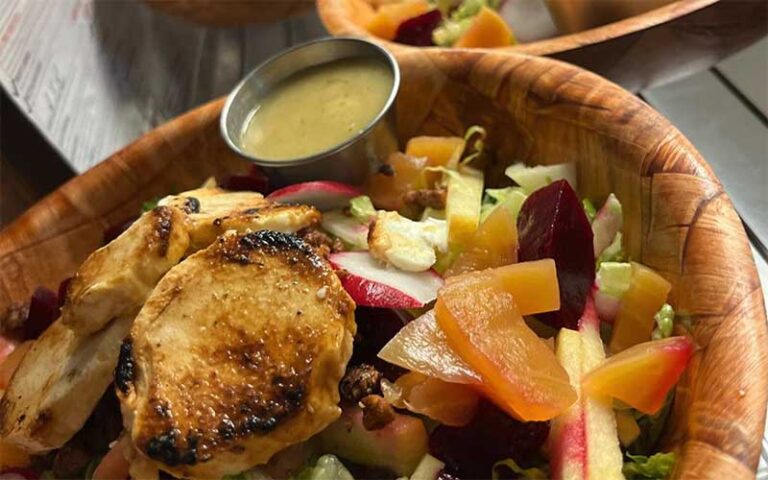 chicken and fruit salad bowls at wood fire delray beach