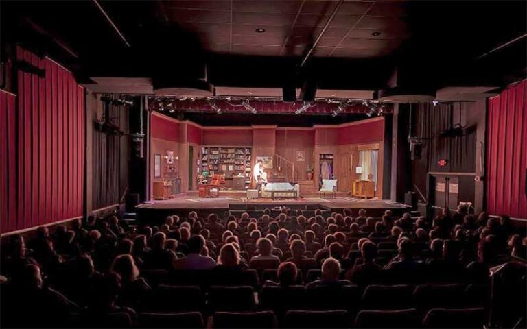 dark interior of theater with players performing at delray beach playhouse