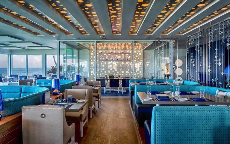 dining room interior with orb lighting at latitudes at delray sands resort highland beach