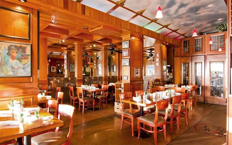 european style dining area with wood paneled walls at caffe luna rosa delray beach