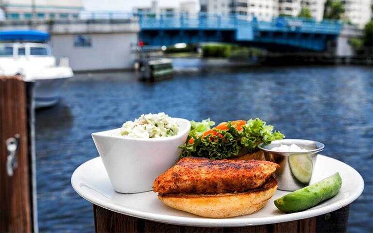 fish sandwich plate on marina dock at deck 84 delray beach