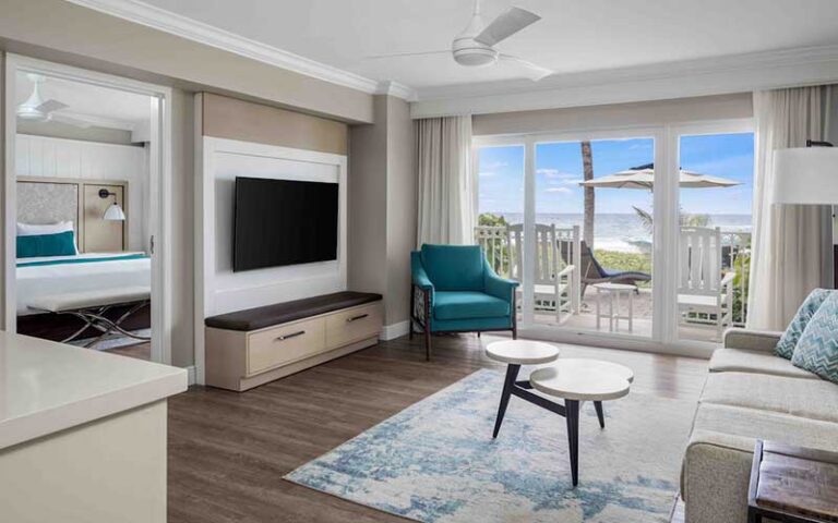 living room area suite with ocean view at delray sands resort highland beach