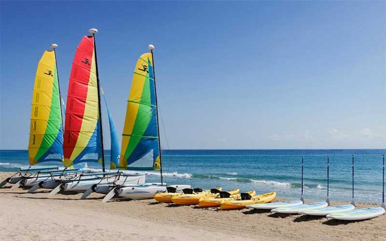 rows of catamarans kayaks and paddleboards at the seagate beach club delray beach