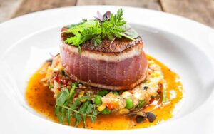 seared tuna steak with corn relish at farmers table boca raton