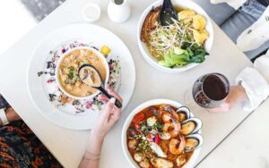 thai soup and ramen bowls on table at lemongrass asian bistro delray beach