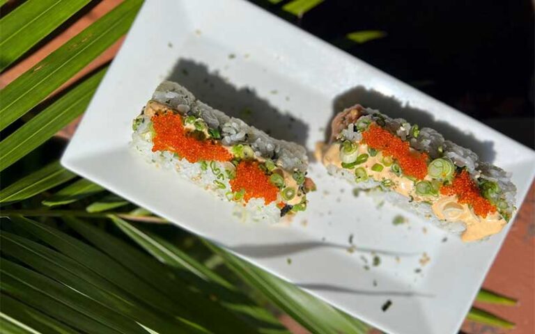 two sushi rolls on platter at deck 84 delray beach