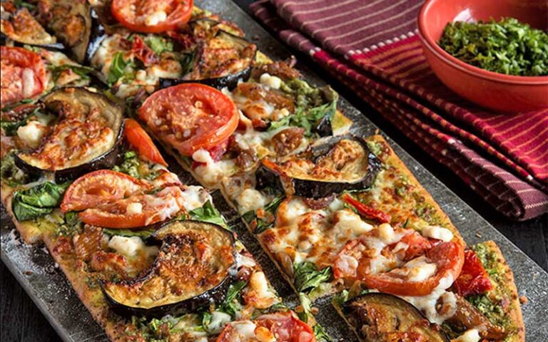 squared flatbread with eggplant and spinach at uno pizzeria grill orlando kissimmee