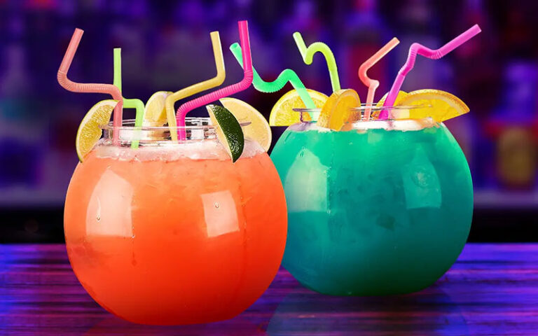 two colorful bowling ball cocktails at bowlero west ocala