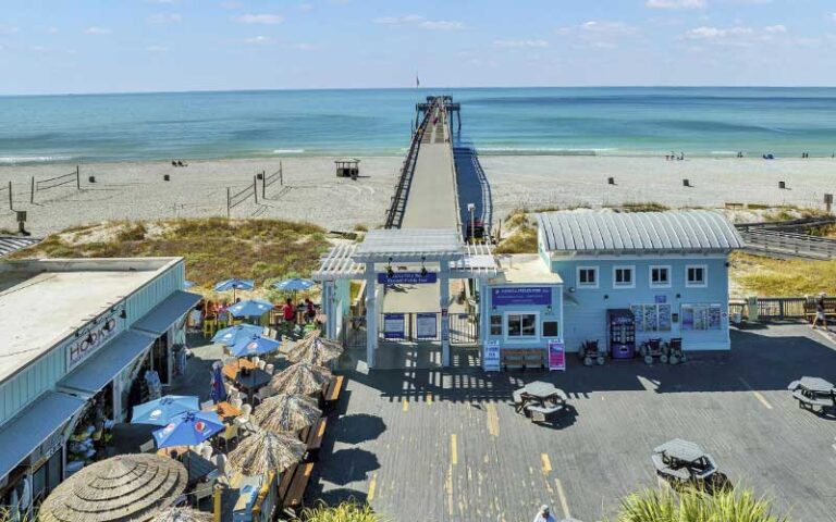 aerial over fishing pier gate entrance at russell fields pier panama city beach