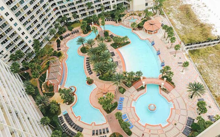 aerial view from high rise of pool area at shores of panama city beach