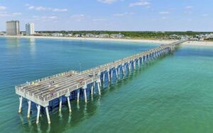 aerial view from side of end of fishing pier at russell fields pier panama city beach