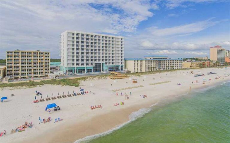 aerial view of high rise along beach at hampton inn suites panama city beach beachfront