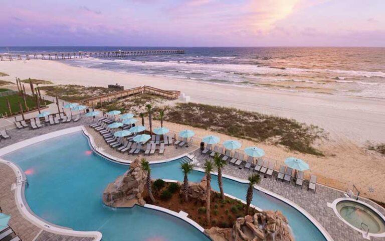 aerial view of pool deck beach and pier at springhill suites panama city beach beachfront