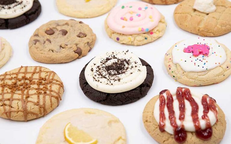 array of different cookies with various toppings at crumbl gainesville