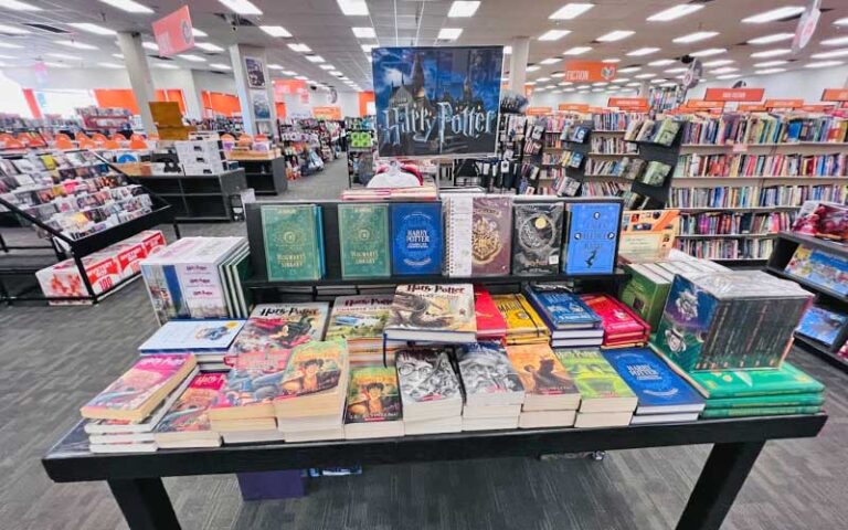 bookstore table display with harry potter collectibles at 2nd charles gainesville