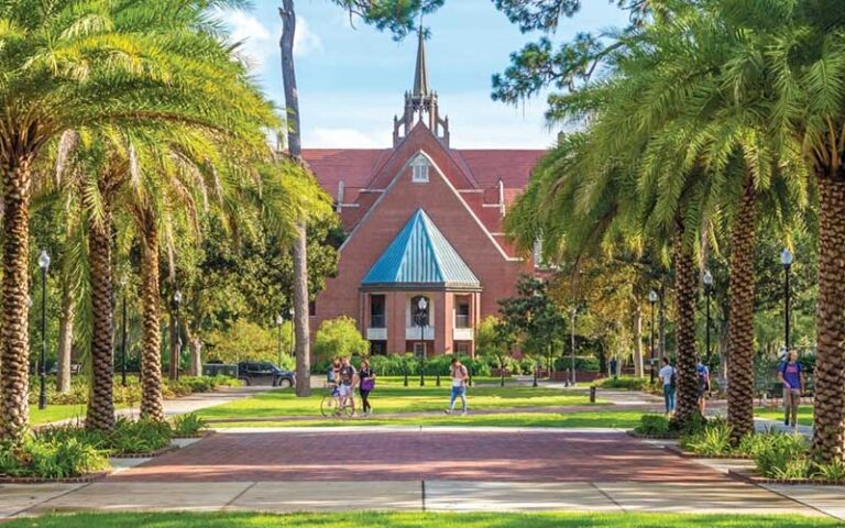 campus plaza with red brick building at university of florida gainesville