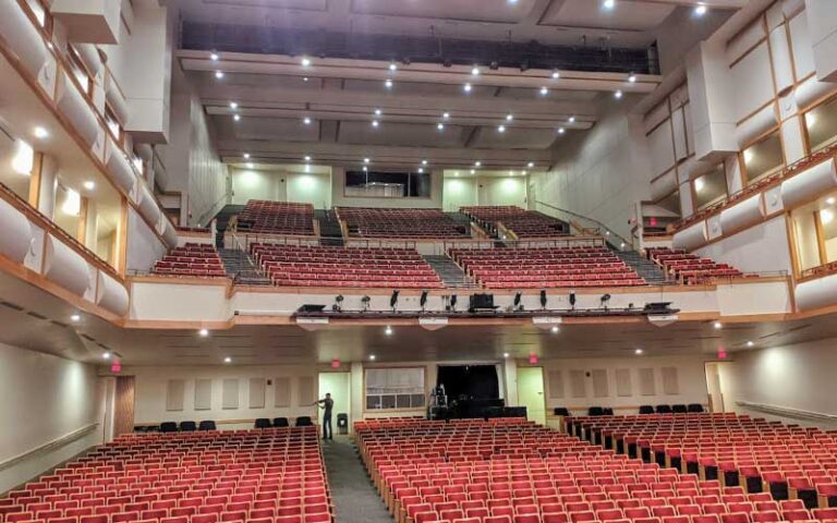 empty theater with red seats at curtis m phillips center for the performing arts gainesville