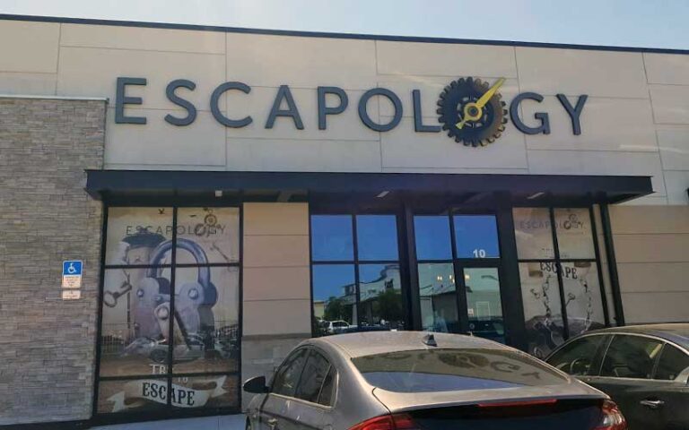 exterior storefront with sign and entrance at escapology gainesville