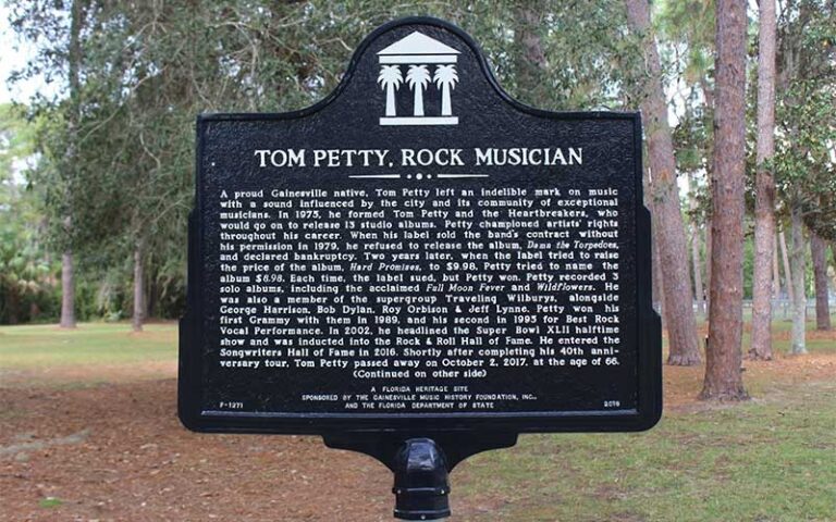 historic marker about petty at tom petty park gainesville