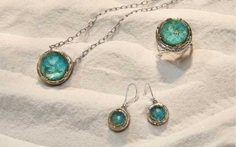 iridescent gem necklace and earrings at shimmering seas jewelry gifts panama city beach